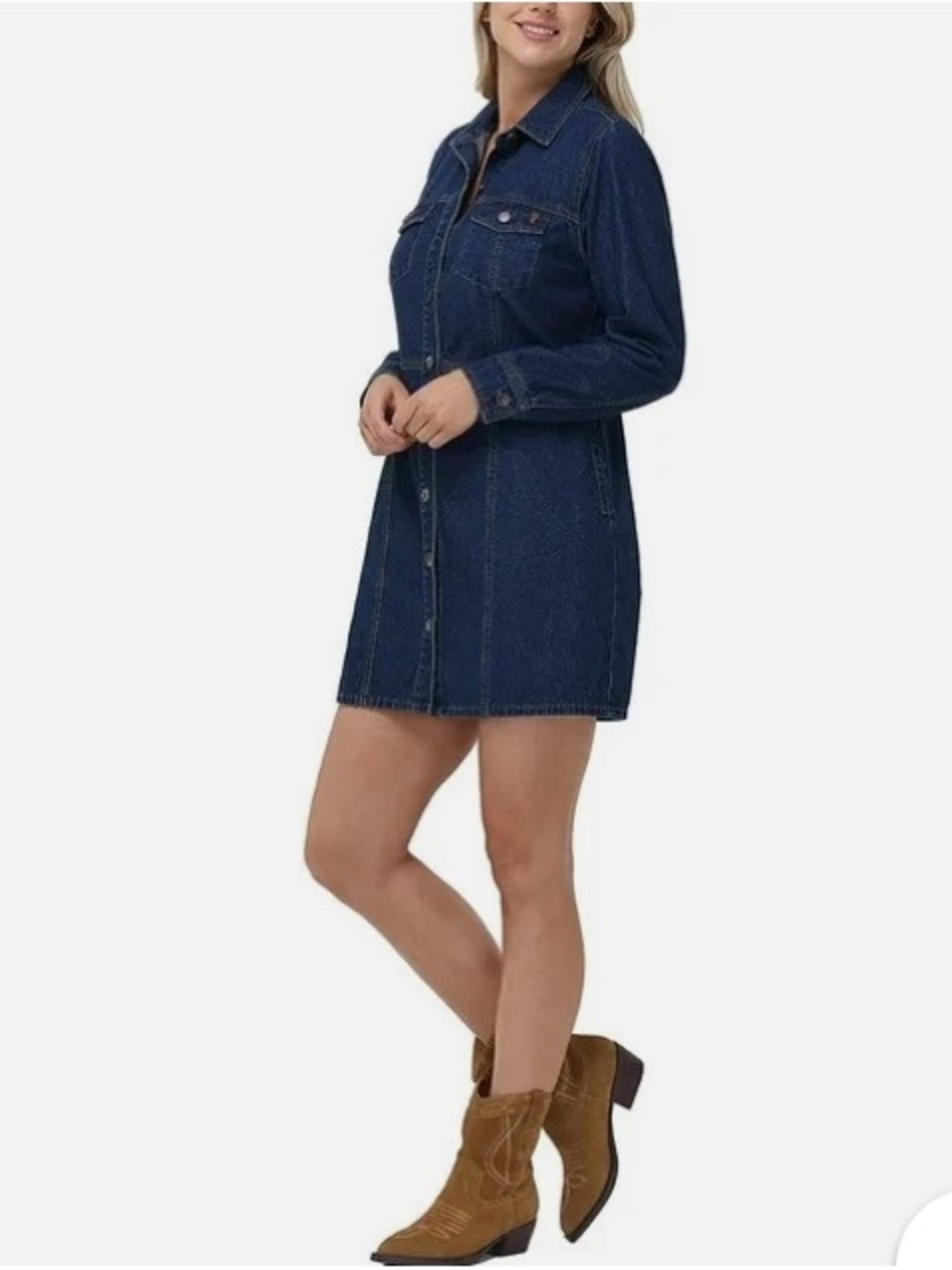 Frye Dark Blue Denim Long-Sleeve Shirt Dress - Picture 2 of 5
